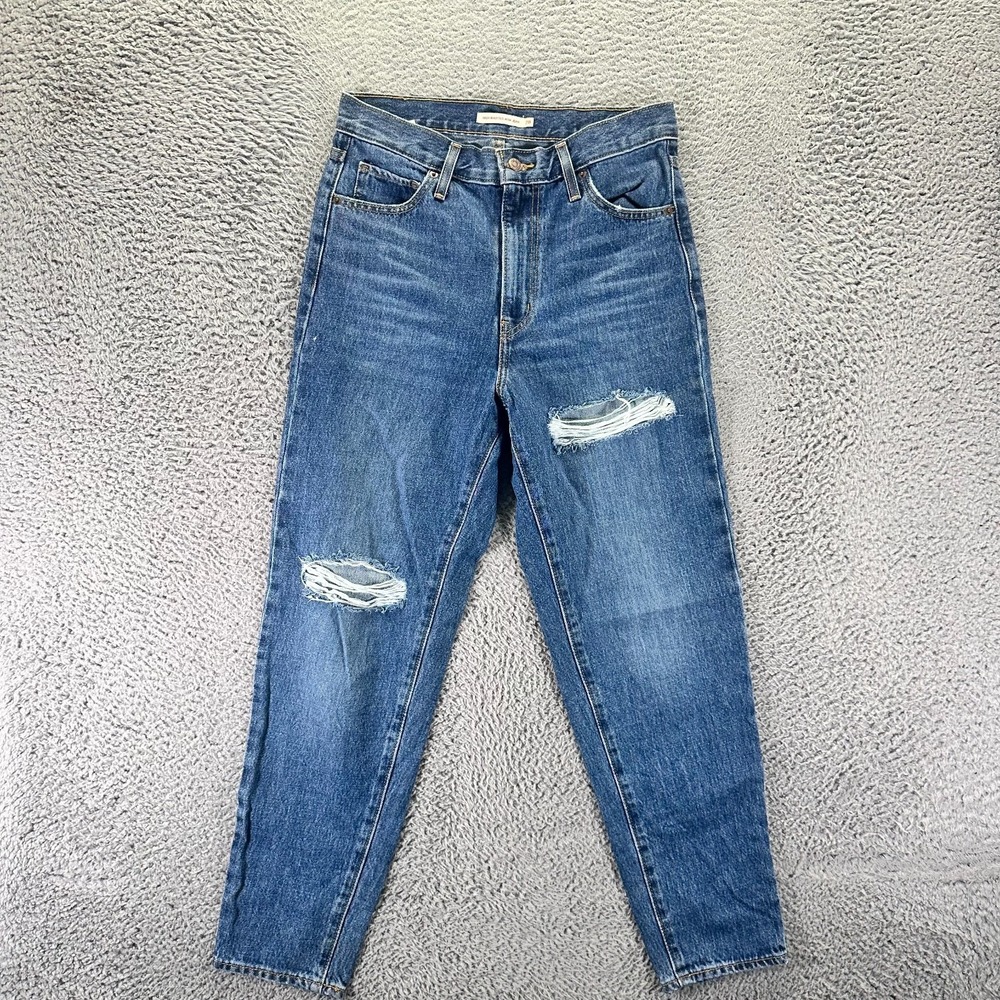 Levi's Jeans Womens 28x27 Blue Cotton Denim Mom Tapered Distressed Whiskered